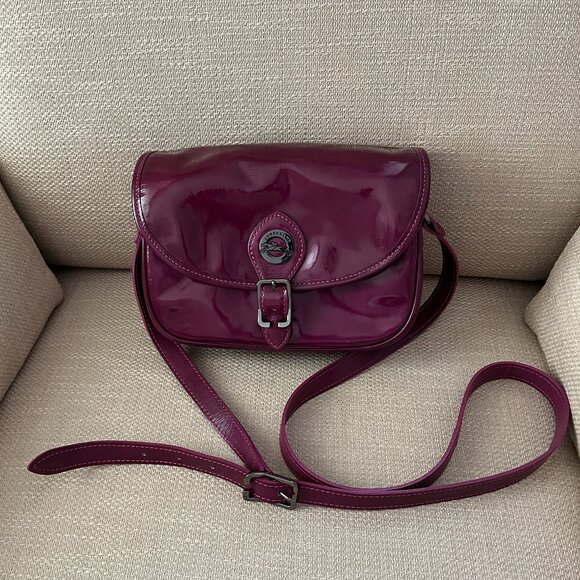 Longchamp Handbags - Longchamp Patent Leather Crossbody Bag in Plum